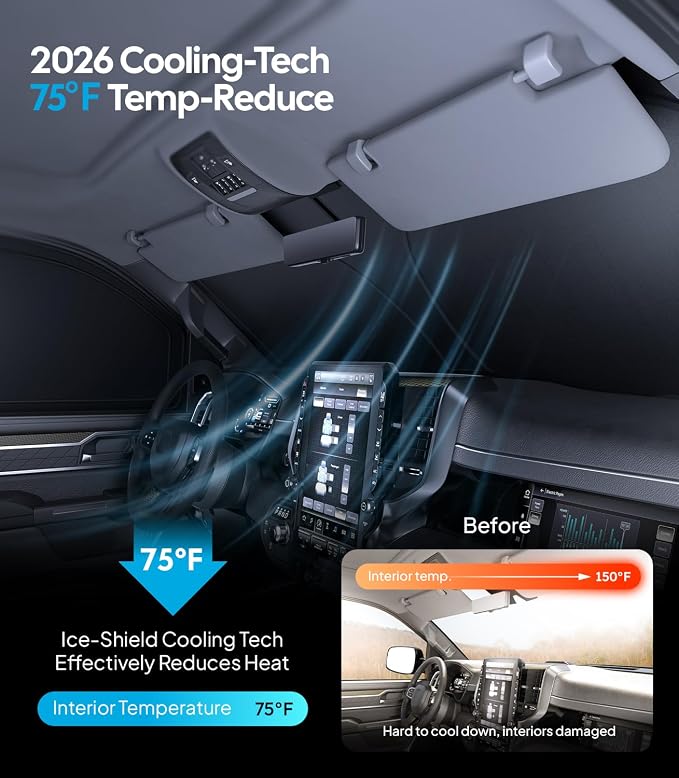 Wigoo 2026 6PC Full Set Window Sunshade for Dodge Ram 2500 3500 2010-2026 | 7-Layer Cooler & Blacker, Ice-Crystal Tech, Full Set Shades With Windshield for Sun Block, Camping Accessories - Image 3