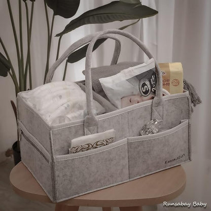 Runsabay. Nursery Basket-Baby Diaper Caddy Organizer for Changing Table-Portable Holder Tote Bag-Car Organizer with Removable Divider-Best Shower Gift Basket for Newborns Registry- Grey & Large Size - Image 6