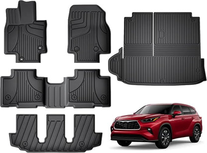 AOMSAZTO Floor Mats for Toyota Highlander 2020-2026 7 Seats (Gas & Hybrid) | Not for Grand Highlander, Custom Fit All-weather Protection Cargo Liner & Seat Back Mat Waterproof Easy to Clean Heavy Duty by AOMSAZTO
