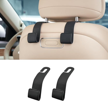 2 Pack Purse Holder for Car, Universal Leather Car Seat Hook, Car Organizer | Extra Wide & Deep Hook; Soft Leather Wrapped; Flexible Hanging Design by IRROMI