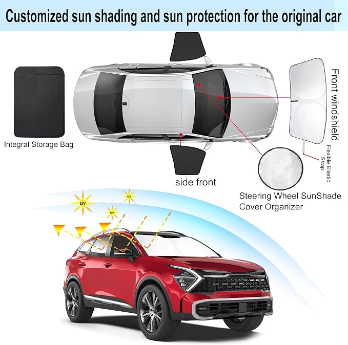 3PCS Car Window Shades Front Windshield Sun Shade Foldable Window Shade Custom Fit for 2018-2022 KIA Sportage Accessories Car Shades for Front Windows Anti-UV Rays Block Heat - Image 3