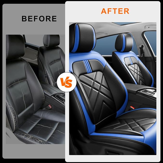 Seltos Car Seat Covers Fit for Kia Seltos 2021-2026, Premium Full Coverage Leather Automotive Seat Protectors, All Seasons Waterproof Breathable, Airbag Compatible, Front Seats, Black-Blue - Image 4