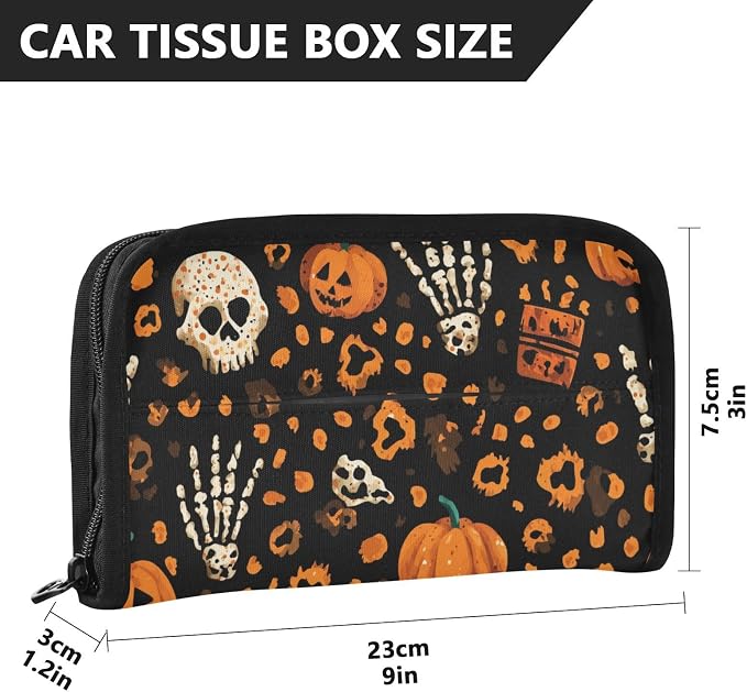 Car Tissue Holder Car Napkin Holder Car Tissue Box Dispenser Storage Case Sun Visor Mask Holder with Adjustable Straps Reusable Refillable Halloween Leopard Pumpkin Skull Brown - Image 4
