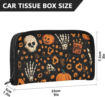Car Tissue Holder Car Napkin Holder Car Tissue Box Dispenser Storage Case Sun Visor Mask Holder with Adjustable Straps Reusable Refillable Halloween Leopard Pumpkin Skull Brown - Image 4