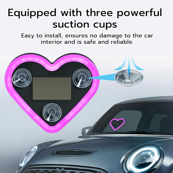Mcbazel Car LED Ambient Light, Rechargeable Solar-Powered Heart-Shaped LED Light, 6 Lighting Modes, Romantic Car, Outdoor Decor, Ideal Gift for Couples, Women, Men - Pink (1 Pcs) - Image 4