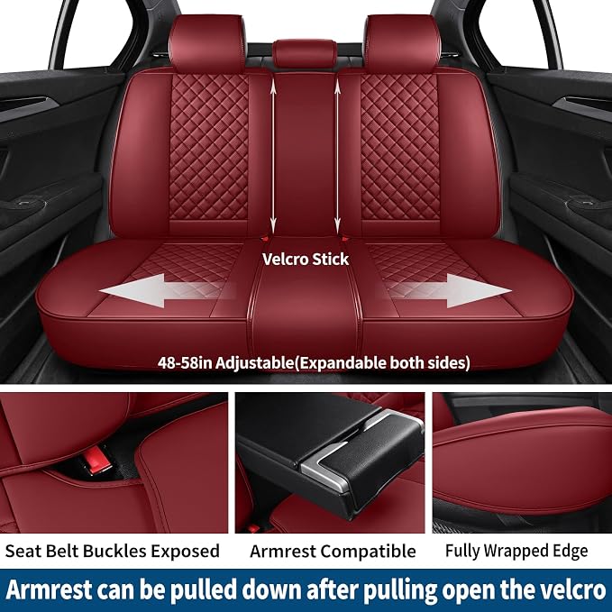 Leather Car Seat Covers Full Set Automotive Seat Protectors | Breathable Waterproof Durable Full Surround & Lumbar Support Design Non-Slip Universal Fit for Most Cars SUVs Trucks Vans Red - Image 6