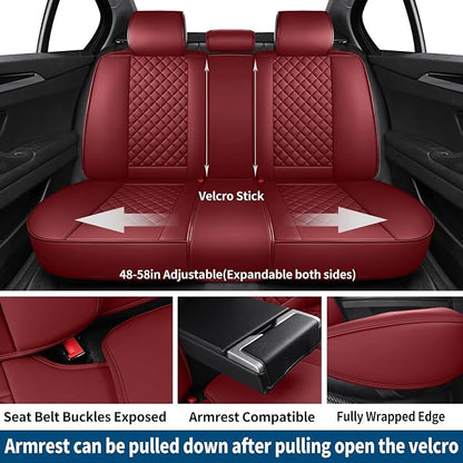 Leather Car Seat Covers Full Set Automotive Seat Protectors | Breathable Waterproof Durable Full Surround & Lumbar Support Design Non-Slip Universal Fit for Most Cars SUVs Trucks Vans Red - Image 6