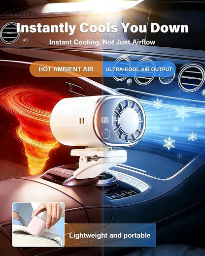 2026 Car Clip on Air Conditioner Fan with LED Display Portable Mini Cooling System 360° Rotation Adjustable 200 Speeds Rechargeable Handheld Gadget 16℃ Semi Wide Clamp for Vehicle Shirt Waist(White) - Image 3