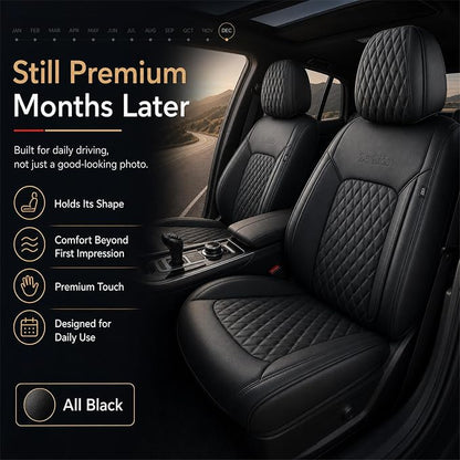 Black Thick Nappa Leather Automotive Car Seat Covers Set of 1 | Univerasal Fit,3D Contoured,Full Coverage,Waterproof,ThickTexture Nappa Leather,for most Suvs Trucks Sedans - Image 9
