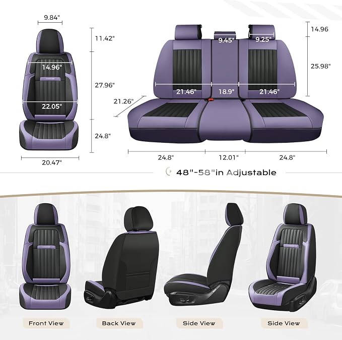Coverado Car Seat Covers Full Set, Seat Covers for Cars, Car Seat Cover, Car Seat Protector, Leather Car Seat Cushion, Waterproof Car Seat Covers Front Seats and Back Fit for Most Cars(Purple&Black) - Image 5