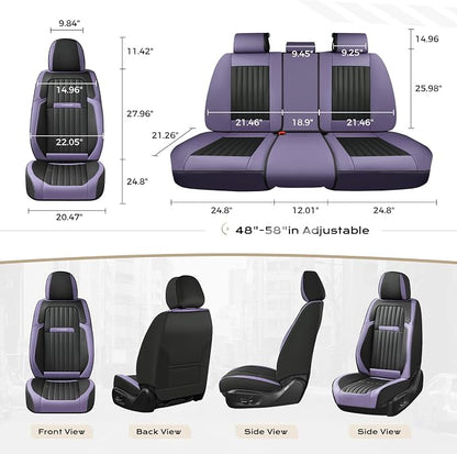 Coverado Car Seat Covers Full Set, Seat Covers for Cars, Car Seat Cover, Car Seat Protector, Leather Car Seat Cushion, Waterproof Car Seat Covers Front Seats and Back Fit for Most Cars(Purple&Black) - Image 5