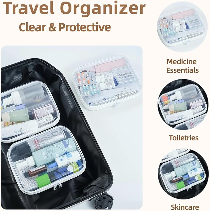 3-PCS Medium Clear Hard Shell Zipper Pouches, Clear Zipper Bags | Ivory Hard Case Pouches for Purse & Diaper Bag Organizer, Travel Essentials, Clear Storage Bags, and Travel Zipper Container - Image 5