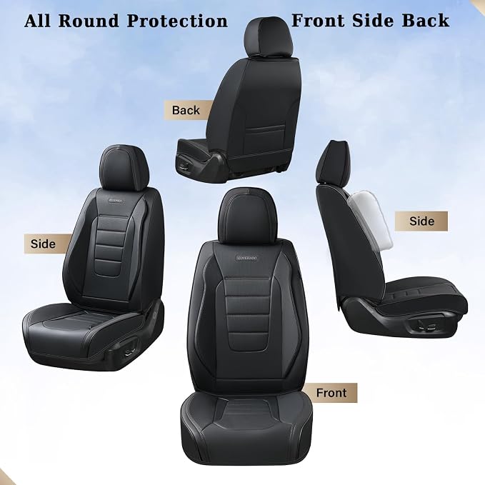 Coverado Car Seat Covers Full Set, Black Seat Covers for Cars, Car Seat Cover, Car Seat Protector, Nappa Leather Car Seat Cushion, Waterproof Car Seat Covers Front Seats and Back Fit for Most Cars - Image 4