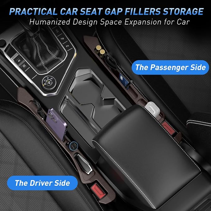 Car Seat Gap Filler 2Pack, Inserts Between Seats Console with Organizer Storage Upgraded Phone Holder Car Side Seat Gap Fillers Cars Front Seats Fill Plug Car Essentials for Vehicle SUV Truck (Brown) - Image 2