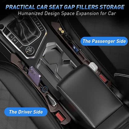 Car Seat Gap Filler 2Pack, Inserts Between Seats Console with Organizer Storage Upgraded Phone Holder Car Side Seat Gap Fillers Cars Front Seats Fill Plug Car Essentials for Vehicle SUV Truck (Brown) - Image 2