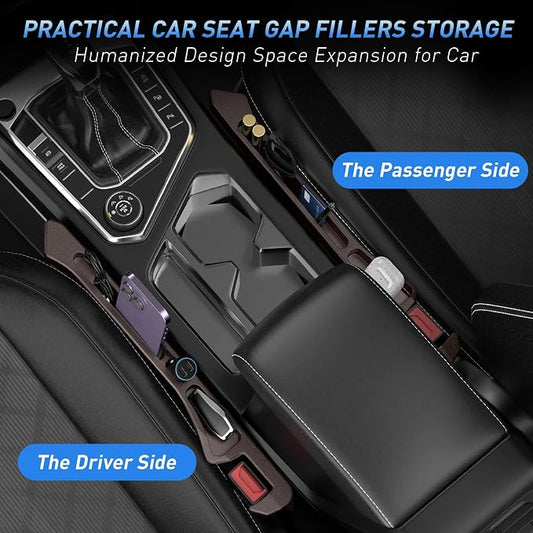 Car Seat Gap Filler 2Pack, Inserts Between Seats Console with Organizer Storage Upgraded Phone Holder Car Side Seat Gap Fillers Cars Front Seats Fill Plug Car Essentials for Vehicle SUV Truck (Brown) - Image 2