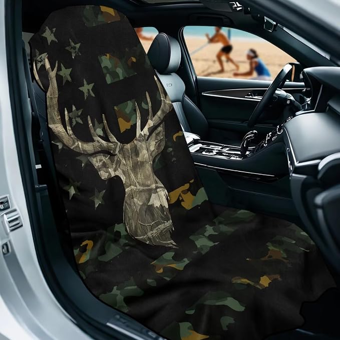 American Flag Camo Deer Car Seat Towel Cover with Storage Bag Animal Deer Auto Seat Cover Protector American Flag Camo Car Interior Accessories Universal Auto Interior Seat Towel Protector - Image 2