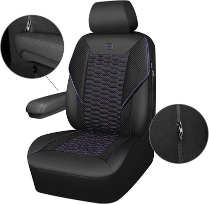 CAR PASS 3D Foam Mesh Leather Car Seat Covers Front Seats,Breathable Mesh Front Seat Covers for Women,Universal Fit for Cars SUV Truck Sedan Van Automotive,Armrest Airbag Compatible,Black and Purple - Image 8