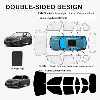 KMF 10pcs Thicken Sun Shades Custom Fit for BMW X5 Accessories 2019-2025 2026, Full Car Window Covers Sunshade for Windshield Side Rear, UV Block Protecting Privacy for Car Camping Blackout Outdoor - Image 4