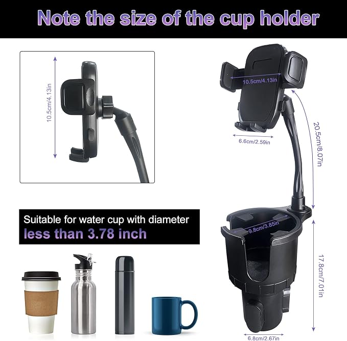 JINKEY Cup Holder Phone Mount, 360°Rotation Gooseneck Car Cup Holder Expander with Cell Phone Holder with Adjustable Base Phone Cup Holder for Car Compatible with iPhone & All Smartphones - Image 5