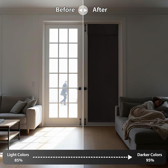 RYB HOME Blackout Door Curtain Kitchen Window Curtains, W34 x L40, Grey | Self Adhesive, Privacy, Thermal Insulated, For Patio Kitchen Front Entry Front Back Door Glass Window, Renter Friendly - Image 5