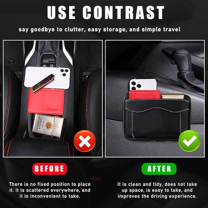 povtii 2 PCS Car Seat Side Pocket Organizer, PU Leather Cell Phone Sunglasses Storage Pocket, Mini Seat Gap Filler Pouch for Auto Seat Door Window Console, Interior Car Accessories (Black) - Image 5