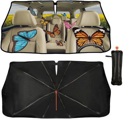 Butterfly Car Windshield Sunshade Umbrella Butterfly Sun Shade Umbrella for Car Foldable Windshield Umbrella Block UV Rays Heat Keep Vehicle Cool for Cars SUV 57"x30" by PZTZH
