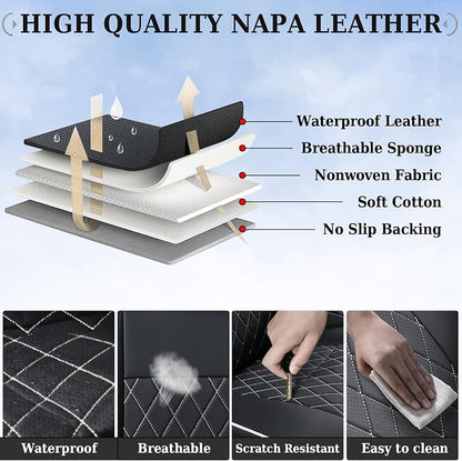 Coverado Tacoma Seat Covers, Car Seat Covers Front Seats, Leather Seat Covers for Cars Car Seat Protector Cushion Tacoma Accessories Custom Fit 2005-2015 Toyota Tacoma Double/Crew Cab(White Line) - Image 5