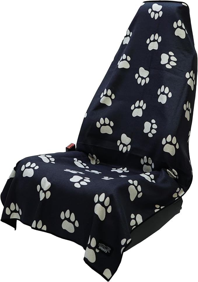 Sprints Athletic Running Towel, Full-Sized, Car Seat Cover - Performance Microfiber (Paw Prints & PR's w/Snaps) by Sprints