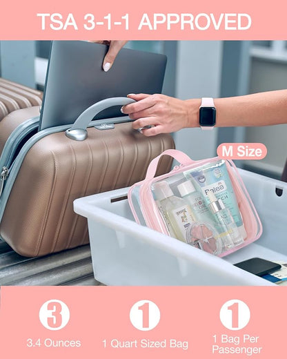 BAGSMART Clear Toiletry Bag with Handle 3-Pack TSA Approved, Pink | Water-resistant Travel Toiletry Bag, Carry On Travel Accessories Bag, Airport Airline Quart Size Bags Women Men, Makeup Bag - Image 6
