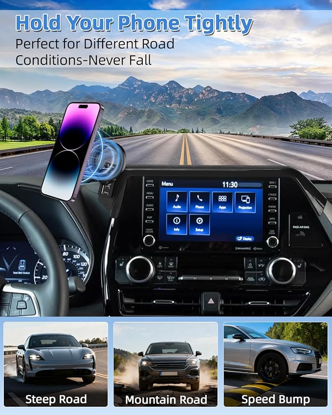 Car Phone Mount for 2020-2026 Toyota Highlander 8-inch Screen Accessories | L/LE/XSE/ Hybrid XLE Magnetic Cell Phone Holder with Magsafe 360° Rotation Hands-Free Not Affect Vent (Not fit 12.3-inch) - Image 8