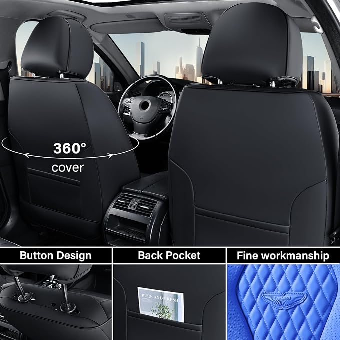 Coverado Automotive Seat Covers Front Seats, Seat Covers 2 Pack, Blue Car Seat Cover, Waterproof Auto Seat Covers, Car Seat Cushion, Front Car Seat Covers Leather Car Seat Protector Fit for Most Cars - Image 3