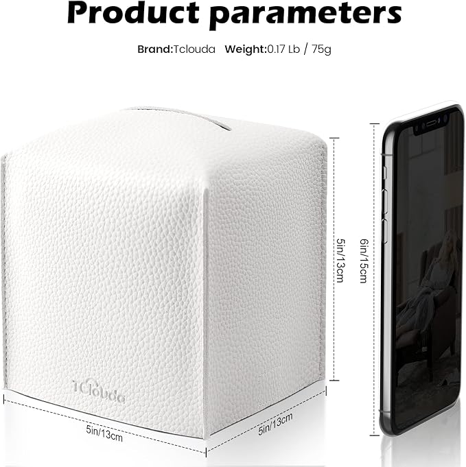 Tissue Box Cover, Tclouda, Modern PU Leather Square Tissue Box Holder for Creative Decorative, 2 Pack, Ideal for Bathrooms/Office/Car/Nightstand/Outdoor Tent/Dining Table, 5"X5"X5", Double White - Image 2