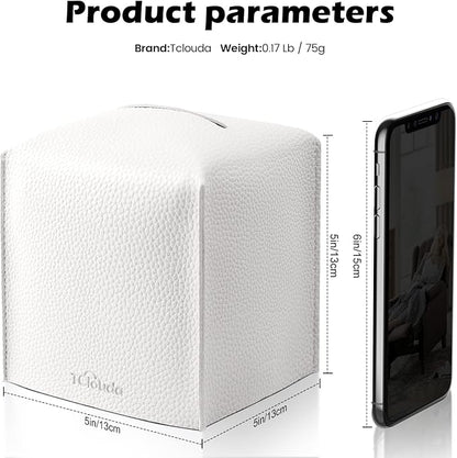 Tissue Box Cover, Tclouda, Modern PU Leather Square Tissue Box Holder for Creative Decorative, 2 Pack, Ideal for Bathrooms/Office/Car/Nightstand/Outdoor Tent/Dining Table, 5"X5"X5", Double White - Image 2