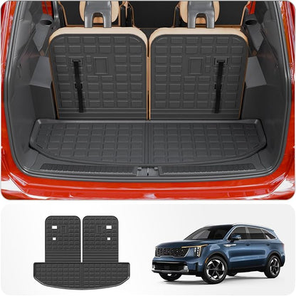 Trunk Mat with Backrest Mat for 2021-2025 2026 Kia Sorento | Cargo Mat Cargo Liner Trunk Liner TPE All Weather Back Seat Cover Protector 2024 Sorento Accessories by Thinzyou