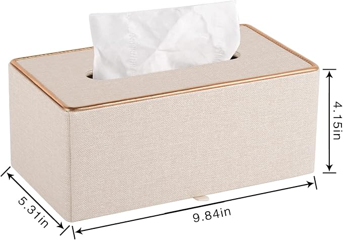Fashion Leather Tissue Box Holder,Rectangular Tissue Box Cover for Bathroom Dresser Night Stand,Napkin Box Drawer Paper Dispenser,Home Office car Tissue Holder with Magnetic Bottom (Beige) - Image 5