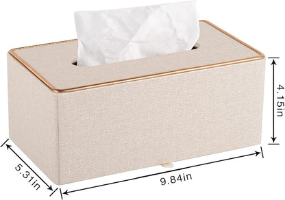 Fashion Leather Tissue Box Holder,Rectangular Tissue Box Cover for Bathroom Dresser Night Stand,Napkin Box Drawer Paper Dispenser,Home Office car Tissue Holder with Magnetic Bottom (Beige) - Image 5