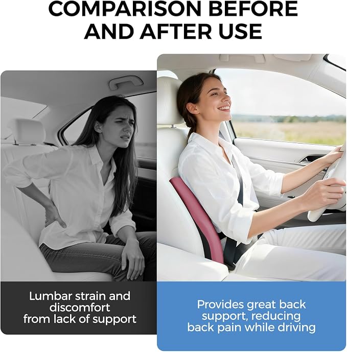 BEBAS Ergonomic Lumbar Support Pillow for Car, Memory Foam Car Back Cushion | Comfort Lumbar Pillow for Back Pain Relief, Breathable Washable Cover, Fits for Driving, Office, Wheelchair, Red - Image 5