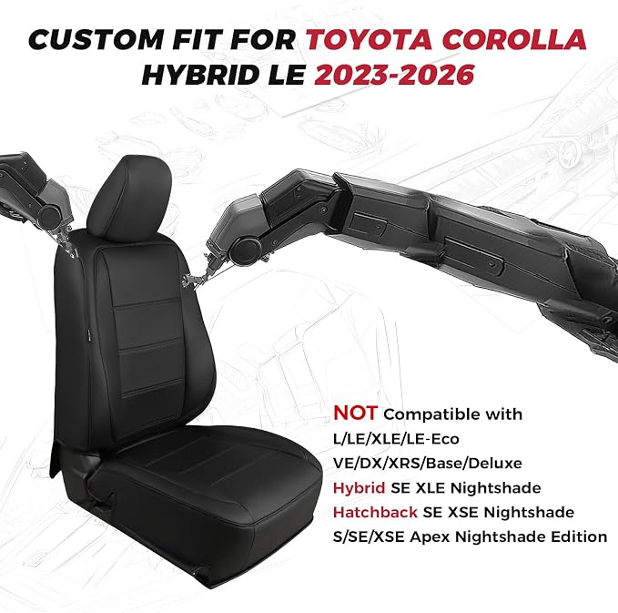FREESOO Custom Leather Seat Covers for Toyota Corolla Hybrid LE 2023-2026 | Sedan, Full Set, Waterproof, Airbag Compatible, Scratch-resistant, Anti-slip, Protector Cushion, Durable Material, Easy-clean - Image 2