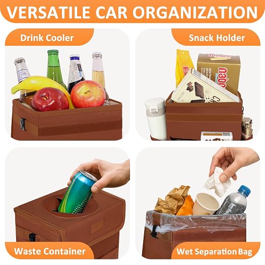Vankor Car Trash Can, Brown, 2.2 Gallons Capacity, Waterproof, Polyester Material, Adjustable Strap, Hanging Design, Leakproof Lining, 100% PEVA Thickness | 2.2 Gallon Cute Hanging Car Trash Bin for Men Car Truck Vehicle Sedan SUV Interior Automotive G... - Image 6