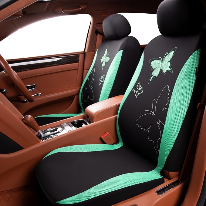 Flying Banner Butterfly car seat Covers ful Set Fashion Universal Lady Woman Female Rear Bench Split Colorized (Mint Green, Full Set - Lace) - Image 3
