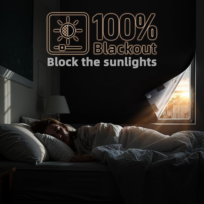 Magnetic Blackout Window Cover Portable 100% Blackout Curtains for Bedroom | 100" x 58" Blackout Blinds no Drill Temporary Blackout Shades Window Film for Media Room Travel Skylight RV- Black - Image 2