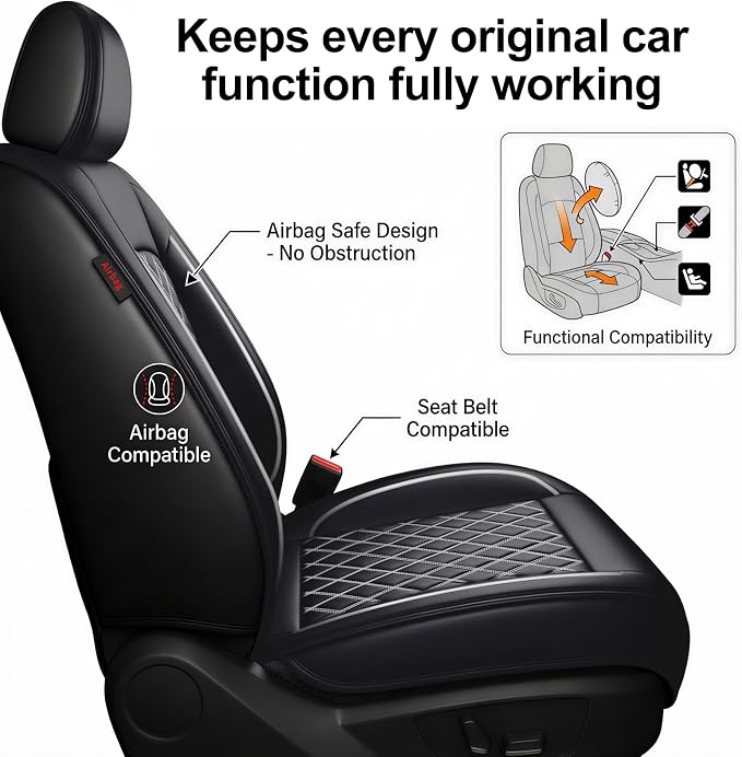 Avalon Seat Covers Custom Fit for Toyota Avalon 2001-2026 - Full Set Premium Leather, Waterproof, All-Weather, Airbag Compatible, Anti-Slip, Breathable, Car Seat Protectors (Whiteline) - Image 7