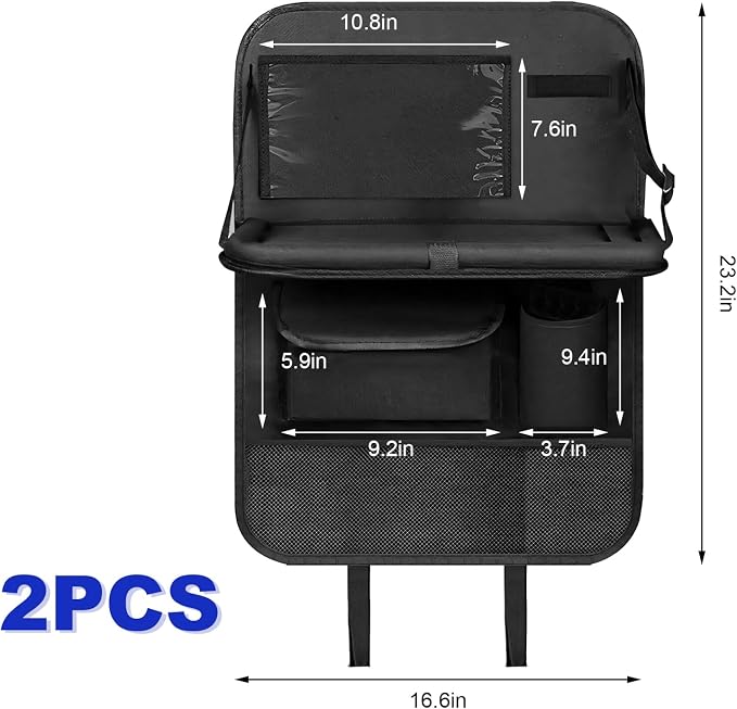 2PCS Car Backseat Organizer with Foldable Table Tray, 5 Storage Pockets Auto Seat Back Protector w/Tablet Holder, Back Seat Cover Storage Organizer Kick Mats for Most Cars - Image 2