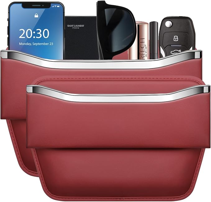 HOLDCY Car Seat Gap Filler Organizer - Leather Console Side Pocket Seat Storage - Stylish and Practical Car Accessories for Cars,SUV,Truck (Red - 2 Pack) by HOLDCY