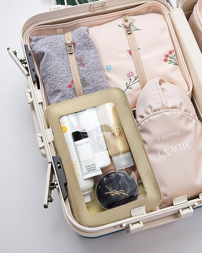 Clear Makeup Bags,TSA Approved Toiletry Bag with Zipper,Sunscreen Bag Clear Makeup Toiletry Pouch Beach Vacation Essentials for Women Teen Girls Gifts(Golden) - Image 7