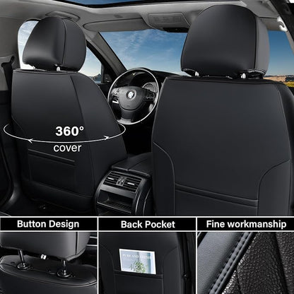 Coverado Car Seat Covers Full Set, 5 Seats Covers for Cars, Car Seat Covers Front Seats Back Seat Covers, Car Seat Protector Luxury Leathaire Waterproof Seat Cushions Universal Fit Most Cars Black - Image 3