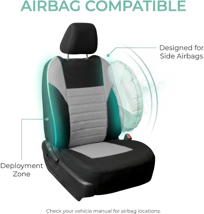 FH Group Gray Polyester Car Seat Cover, 3D Air Mesh, Front Set, Airbag Compatible, Universal Fit for Cars Trucks SUVs - Image 4