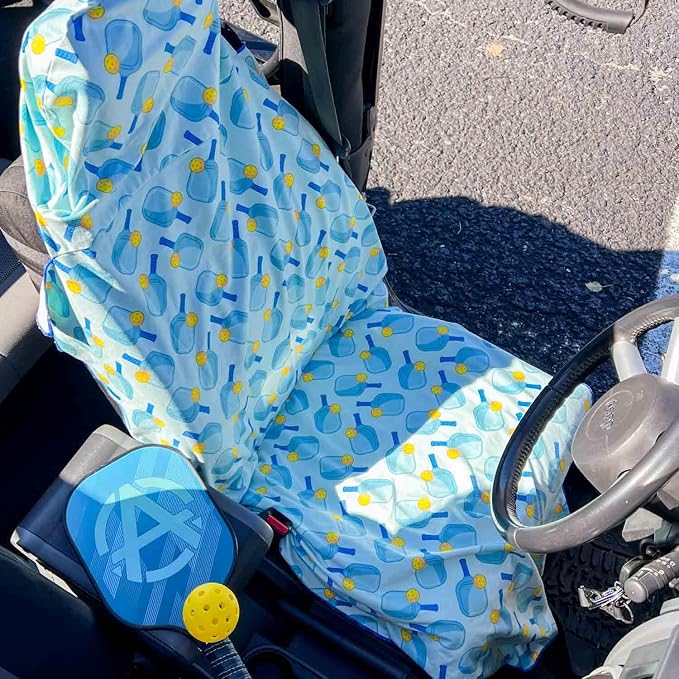 ChalkTalkSPORTS Pickleball Car Seat Towel Cover - Microfiber - 30 x 60 | Microfiber Seat Protector, Moisture-Wicking, 30 x 60 Inches, Pull Cord Hood, Compact and Portable, Pickleball Lover Gift - Image 6