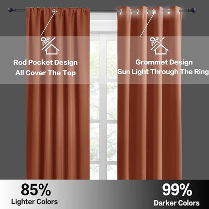 RYB HOME Half Curtain Tiers 36 inch Length, Rod Pocket | Short Blackout Curtains for Small Window,Thermal Insulated,Privacy ,Energy Efficient,W34 x L36,Burnt Orange,2 Panels - Image 5